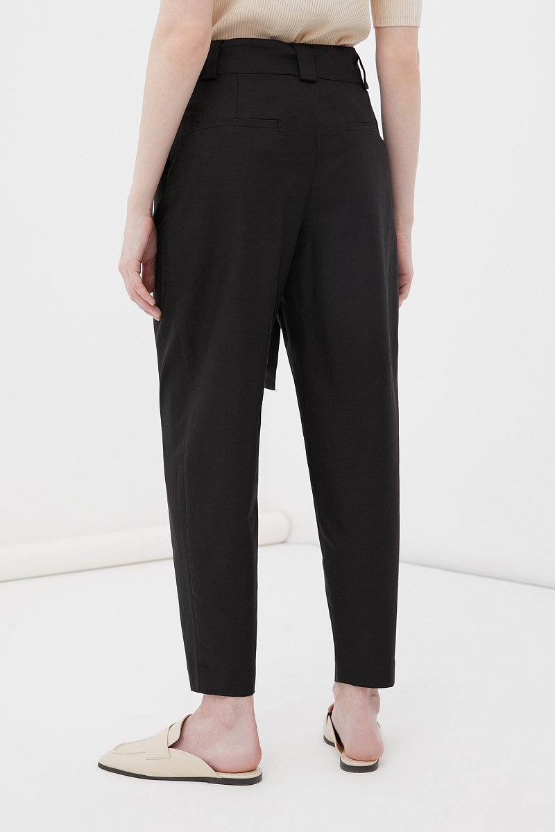Свободные женские брюки с защипами и поясом, Модель FWB51035, Фото №4
