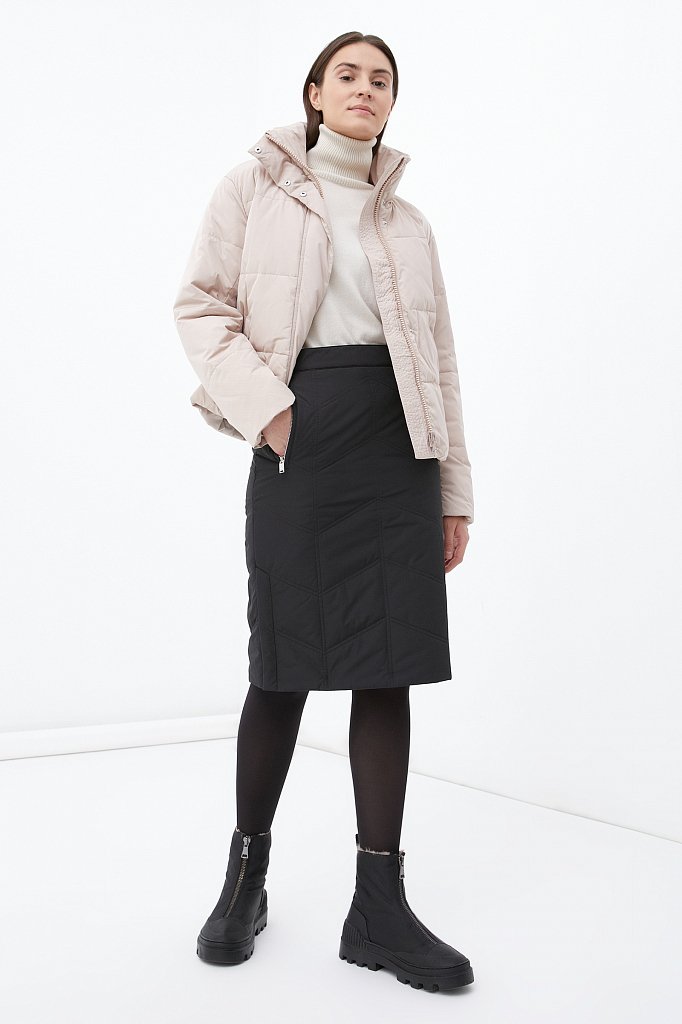 Утепленная стеганая юбка женская длины миди, Модель FWB51049, Фото №1