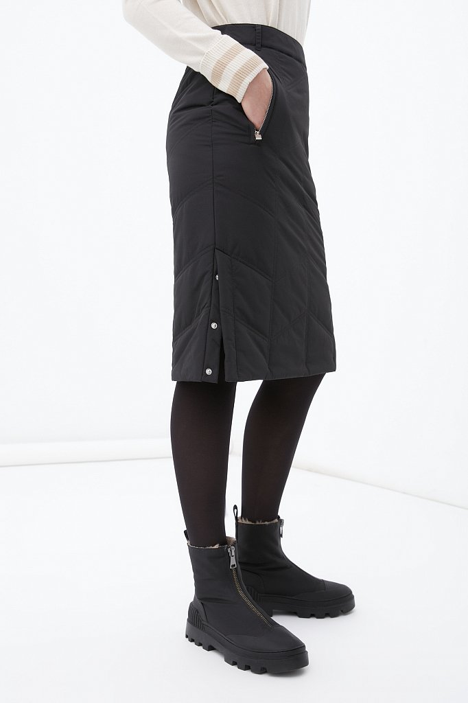 Утепленная стеганая юбка женская длины миди, Модель FWB51049, Фото №3