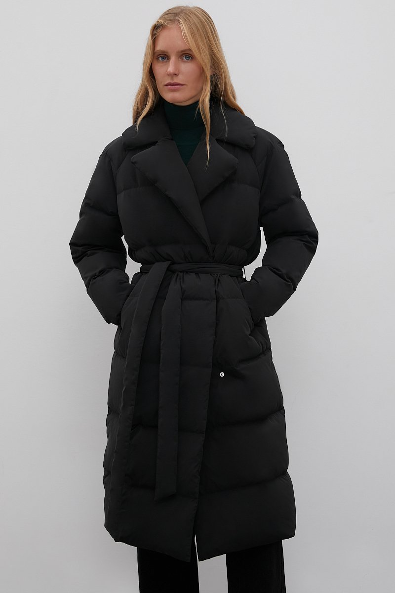 Пуховое пальто с поясом, Модель FWB51053, Фото №1