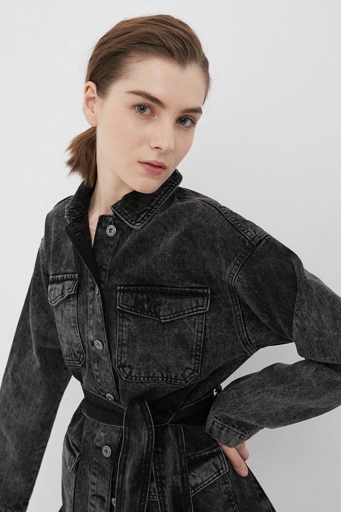 Джинсовая женская куртка с поясом, Модель FWB55003, Фото №4