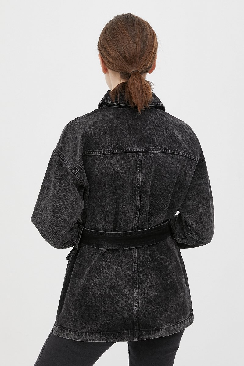 Джинсовая женская куртка в стиле милитари с поясом, Модель FWB55003, Фото №5
