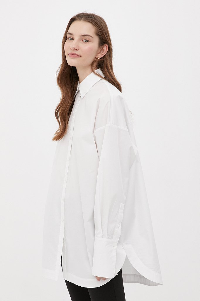 Удлиненная женская рубашка оверсайз с манжетами, Модель FWB51033, Фото №2