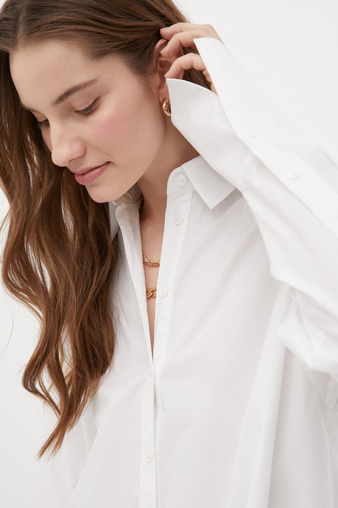 Удлиненная женская рубашка оверсайз с манжетами, Модель FWB51033, Фото №5