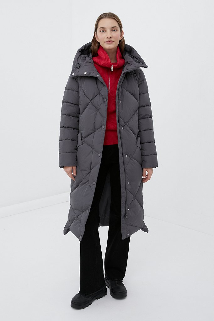 Пуховое пальто женское с капюшоном, Модель FWB11066, Фото №1