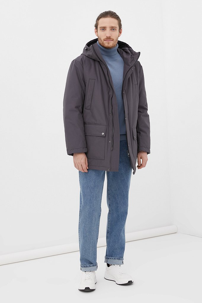 Утепленное полупальто мужское с капюшоном, Модель FWB21071, Фото №2