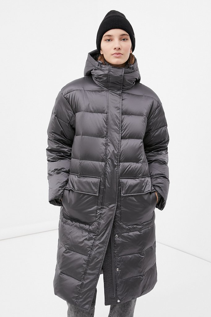 Пуховое пальто женское с капюшоном, Модель FWB51059, Фото №1