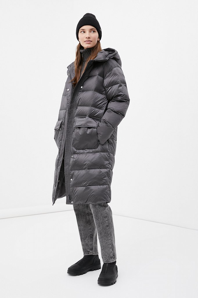Пуховое пальто женское с капюшоном, Модель FWB51059, Фото №2