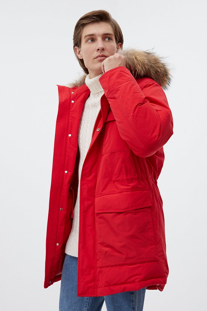 Пуховое пальто мужское с мехом, Модель FWB21018, Фото №4