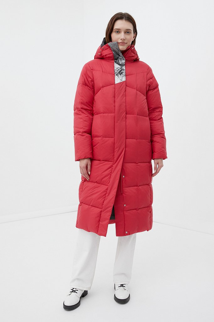 Пуховое пальто женское с капюшоном, Модель FWB11014, Фото №1