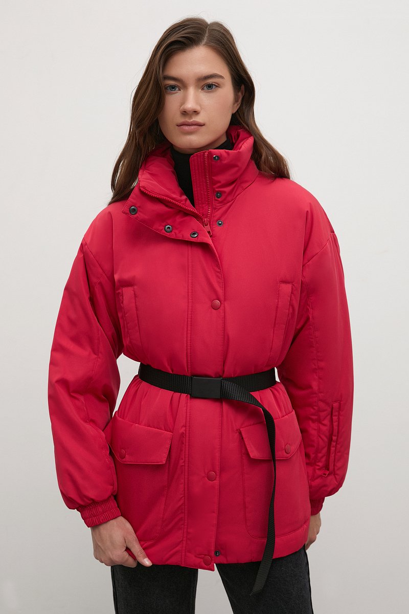 Утепленная куртка с поясом  и капюшоном, Модель FWB11020, Фото №1