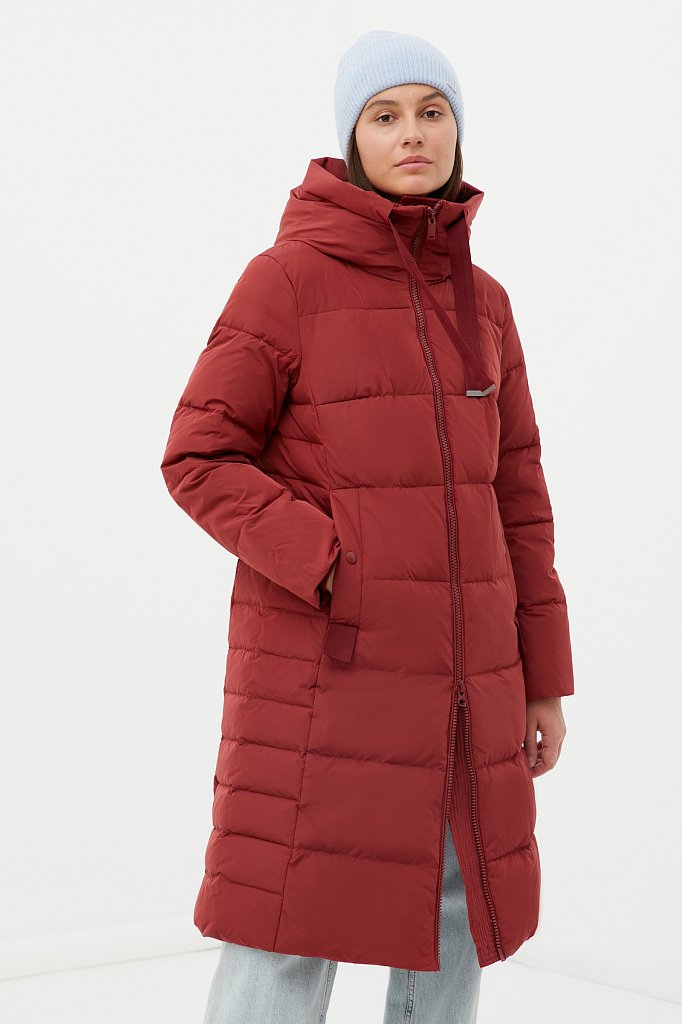 Пуховое пальто женское с капюшоном, Модель FWB110141, Фото №1