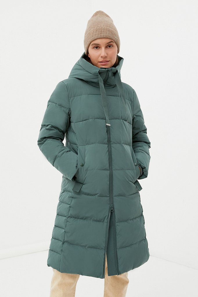 Пуховое пальто женское с капюшоном, Модель FWB110141, Фото №1