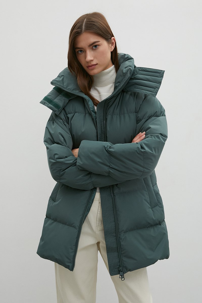 Стеганое пуховое пальто с капюшоном, Модель FWB110147, Фото №1