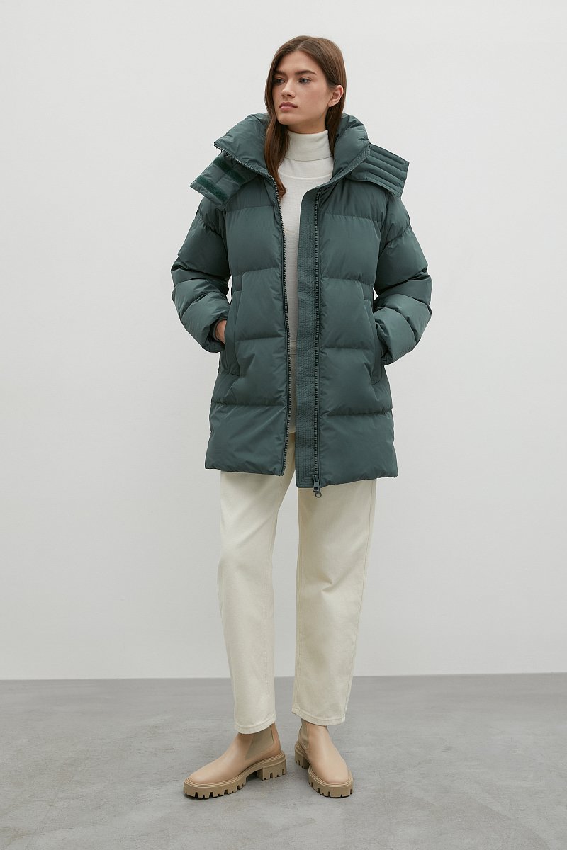 Стеганое пуховое пальто с капюшоном, Модель FWB110147, Фото №2