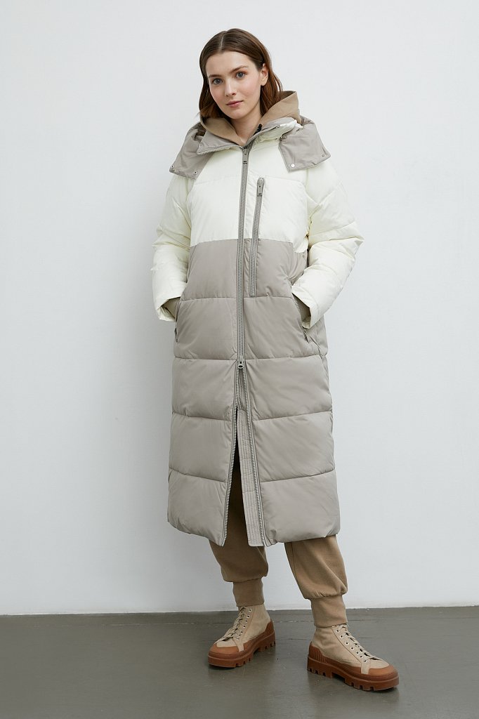 Двухцветное утепленное пальто, Модель FWB11003, Фото №1