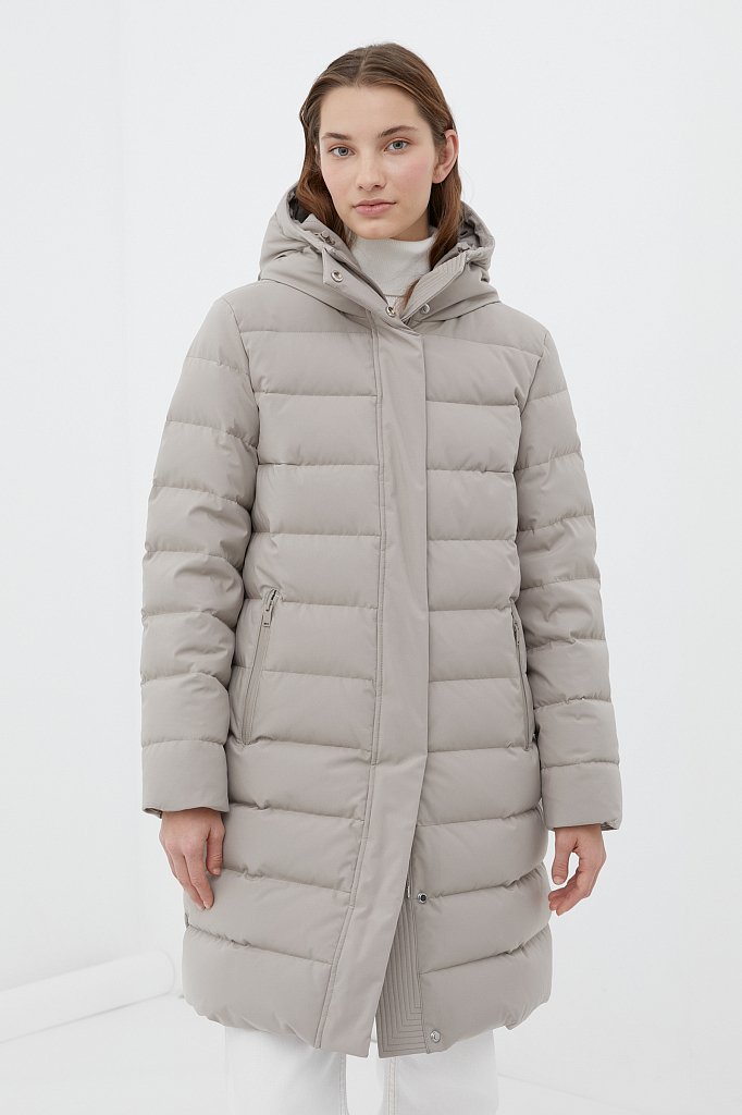 Пуховое пальто женское с капюшоном, Модель FWB110122, Фото №1