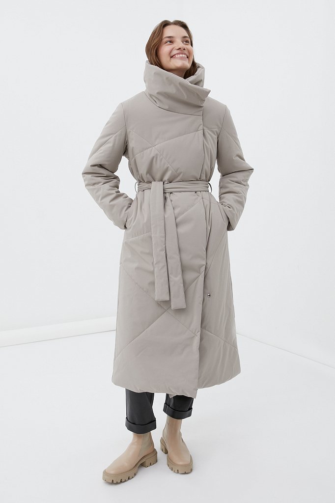 Утепленное пальто женское с высоким воротом, Модель FWB11032, Фото №1