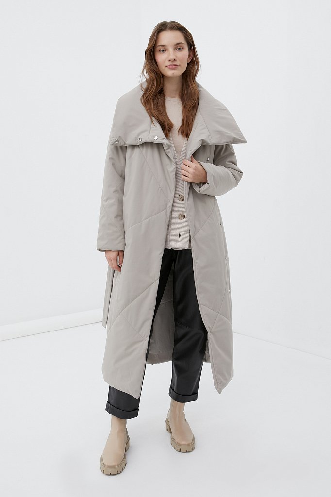 Утепленное пальто женское с высоким воротом, Модель FWB11032, Фото №2
