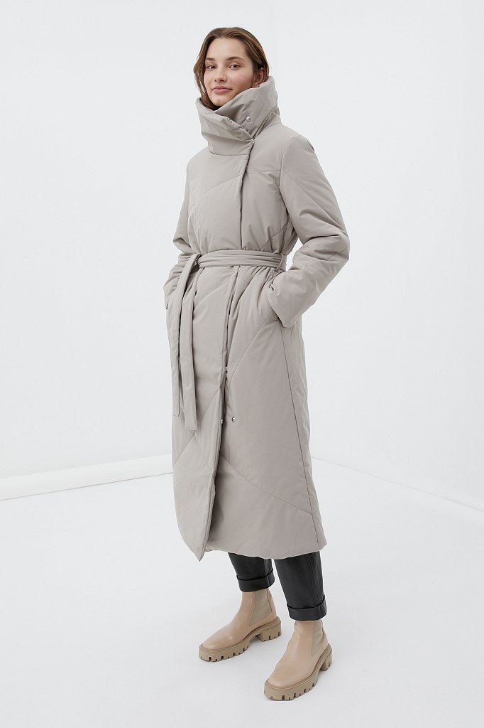 Утепленное пальто женское с высоким воротом, Модель FWB11032, Фото №3