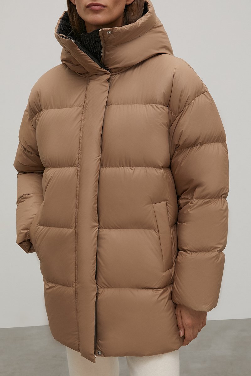 Стеганое пуховое пальто с капюшоном, Модель FWB11025, Фото №3