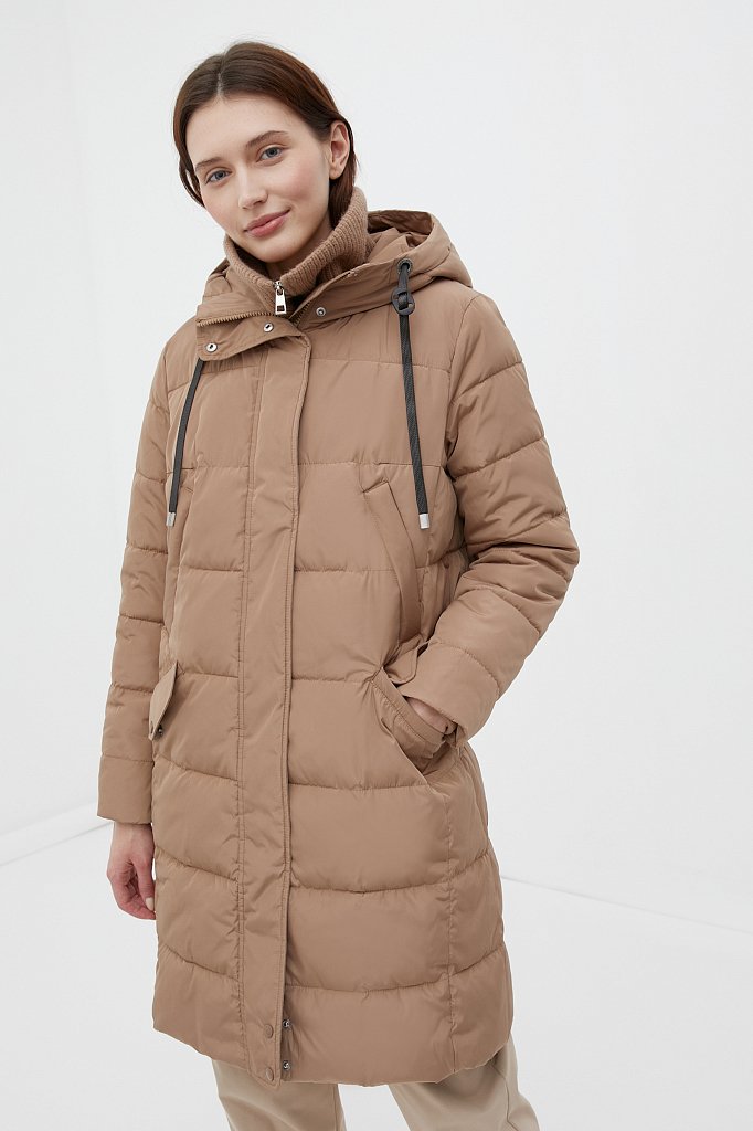 Утепленное пальто женское с капюшоном, Модель FWB11068, Фото №1