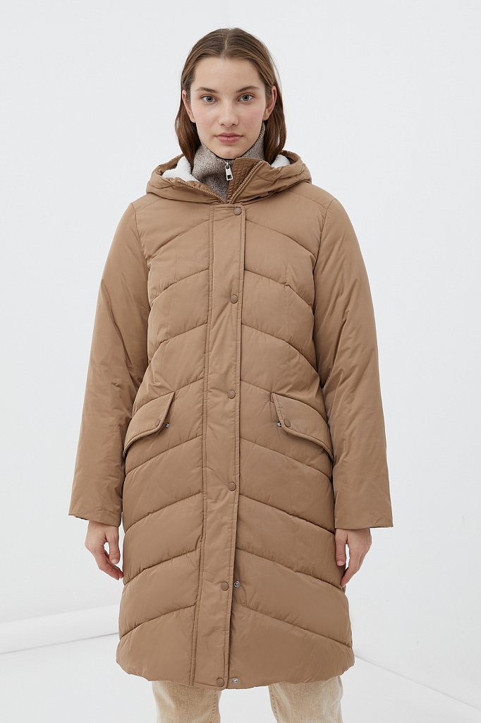 Утепленное пальто женское с капюшоном, Модель FWB11074, Фото №1