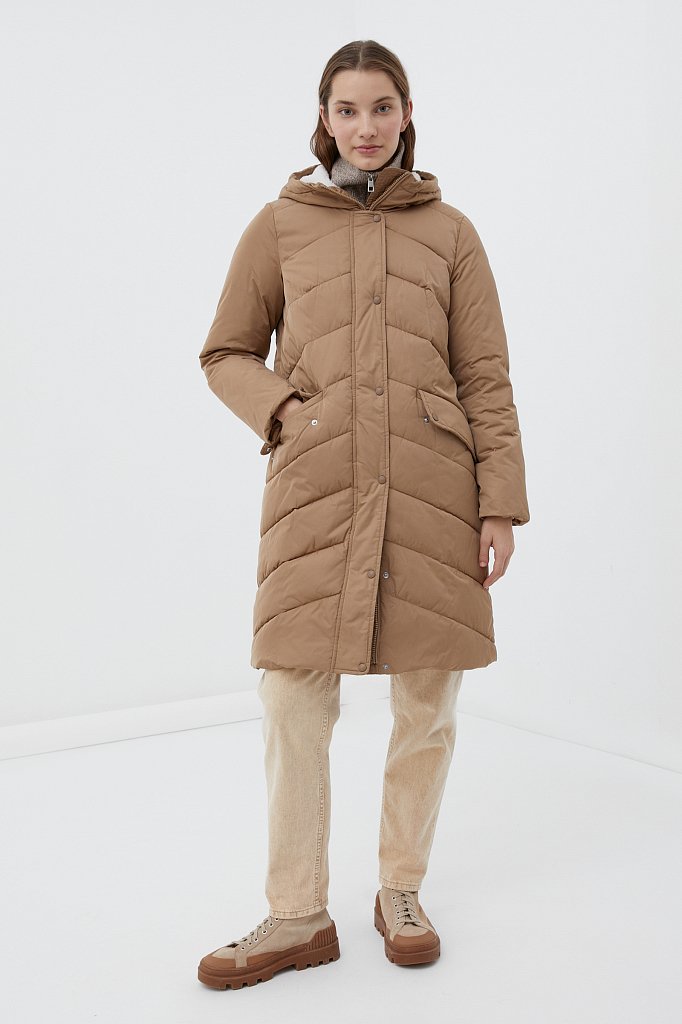 Утепленное пальто женское с капюшоном, Модель FWB11074, Фото №2
