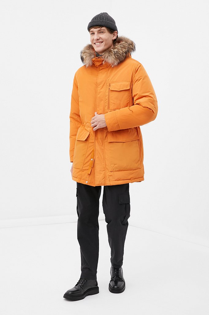 Пуховое пальто мужское с мехом, Модель FWB21018, Фото №2