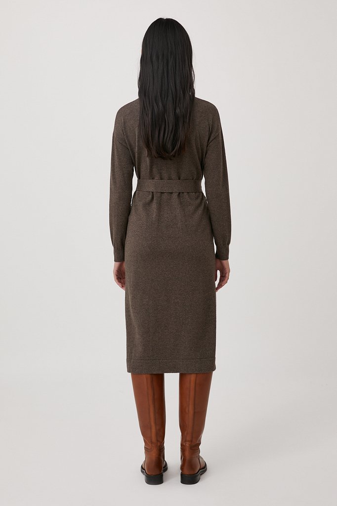 Трикотажное платье женское с поясом длины миди, Модель FWB11175, Фото №4