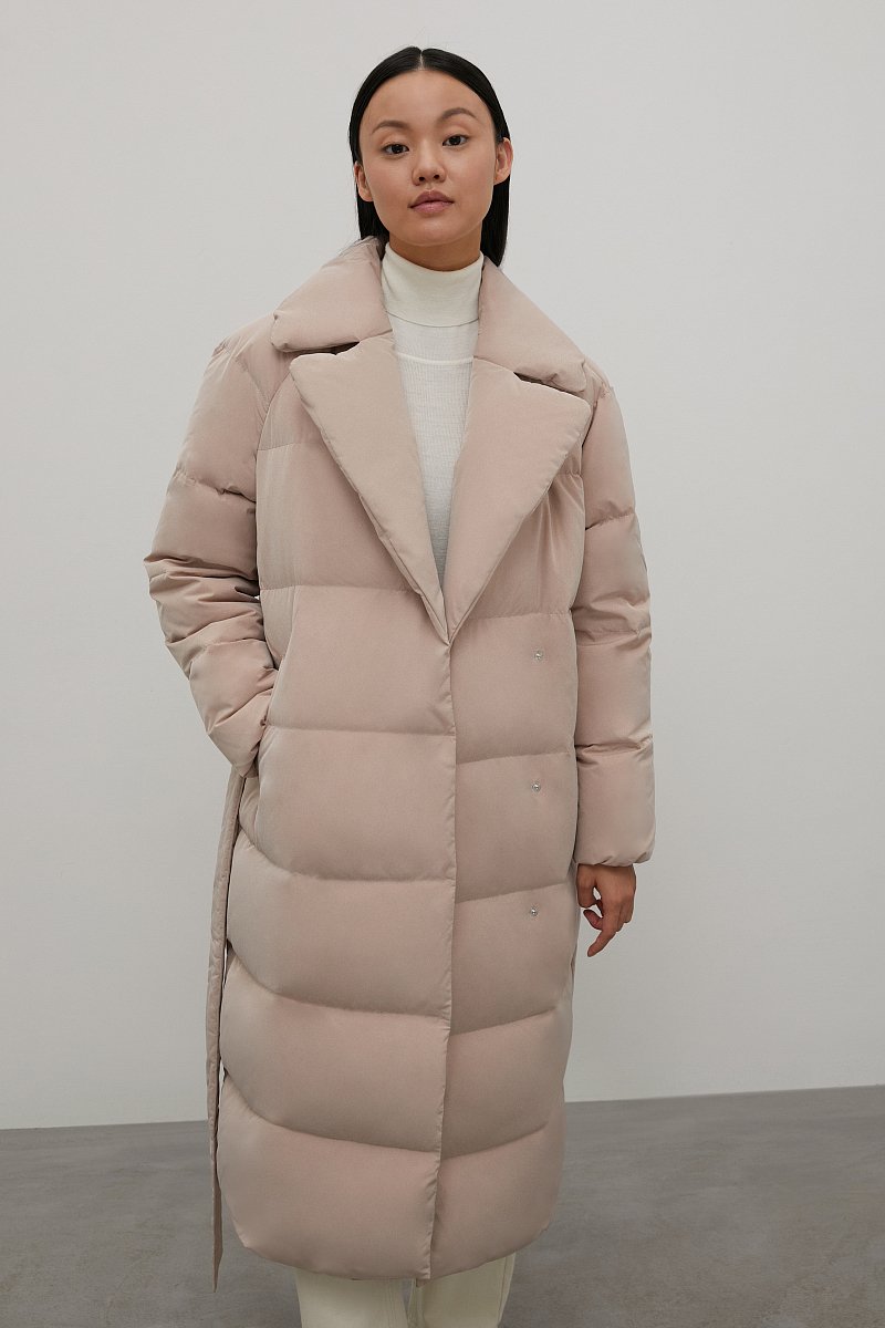 Пуховое пальто с поясом, Модель FWB51053, Фото №1