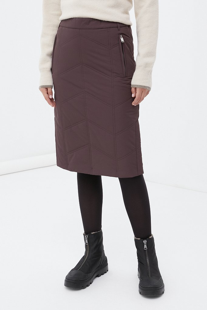 Утепленная стеганая юбка женская длины миди, Модель FWB51049, Фото №2