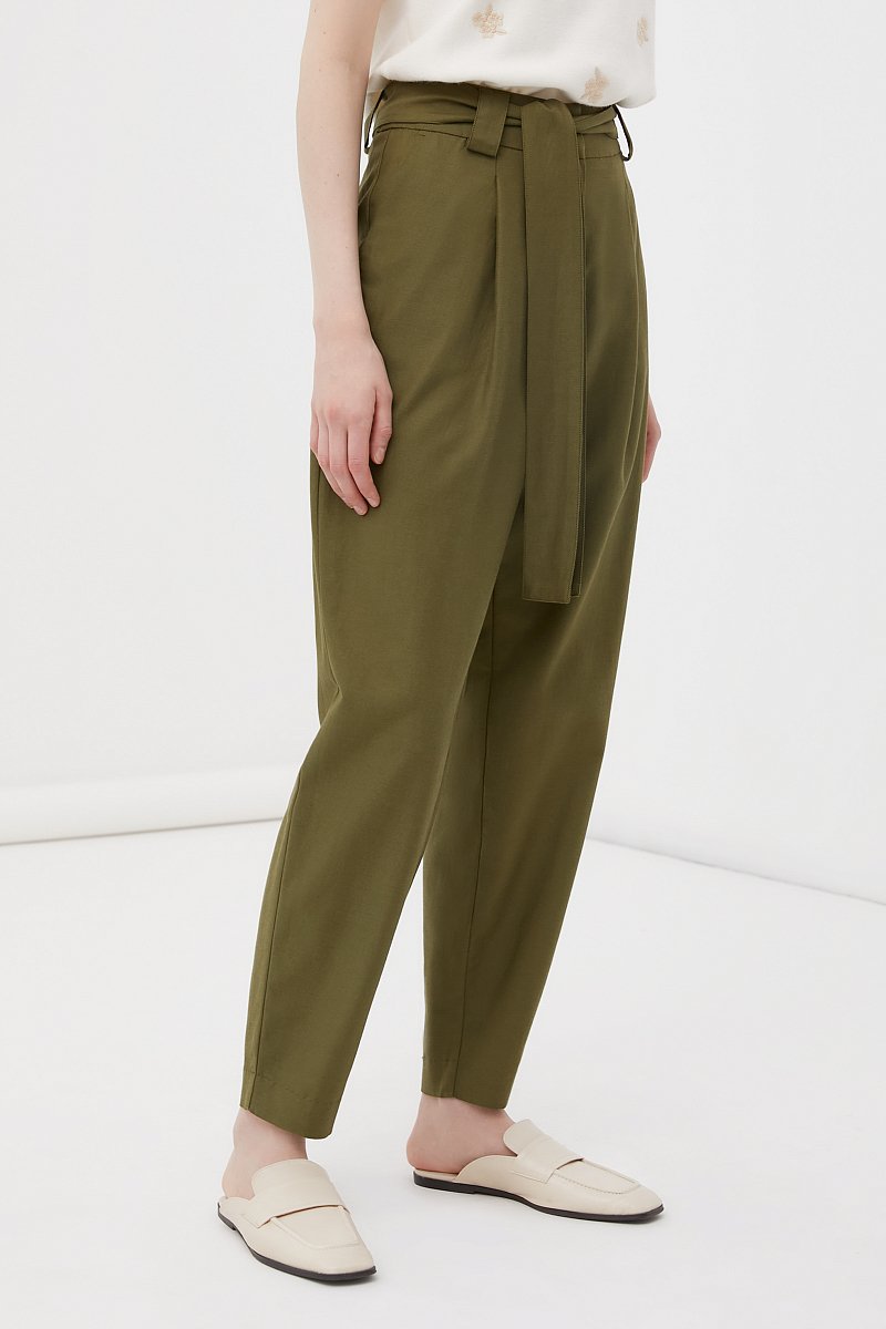 Свободные женские брюки с защипами и поясом, Модель FWB51035, Фото №3