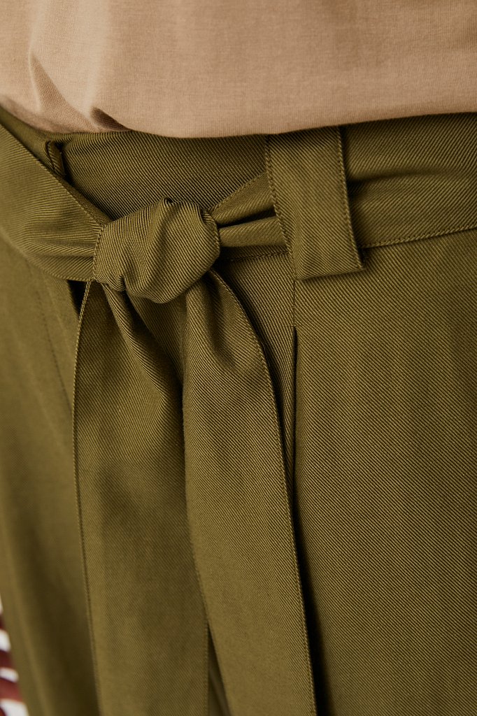 Свободные женские брюки с защипами и поясом, Модель FWB51035, Фото №5