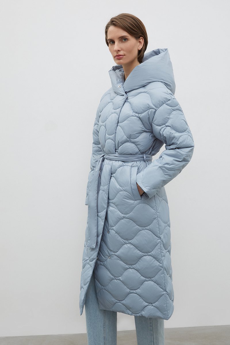 Стеганое пуховое пальто с поясом, Модель FWC11008, Фото №4