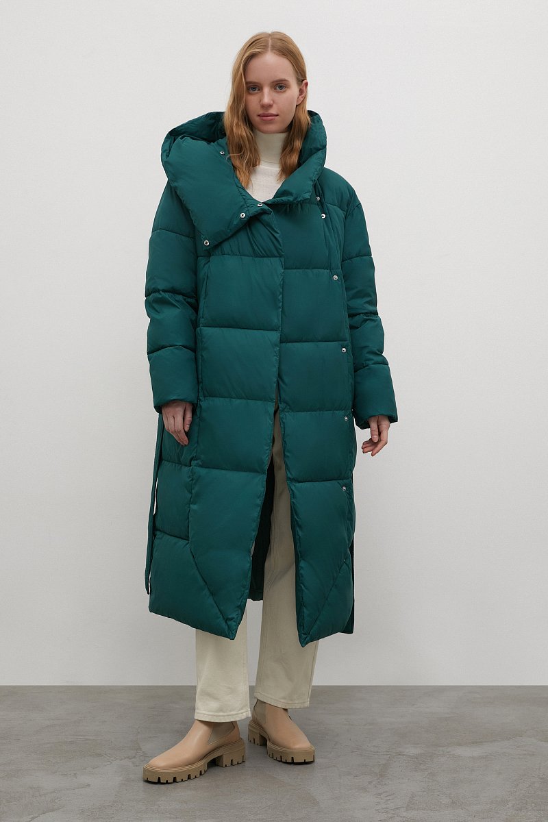 Стеганое утепленное пальто с поясом, Модель FWC11029, Фото №2