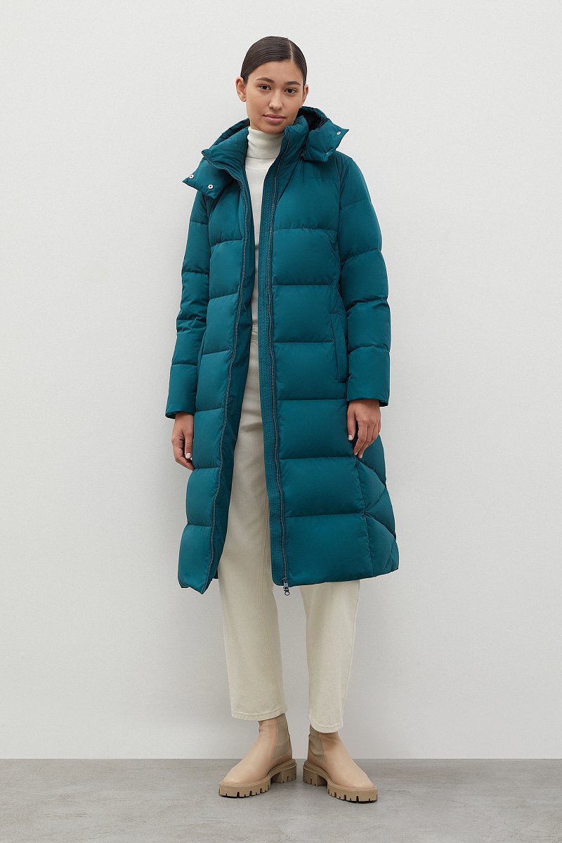 Стеганое пуховое пальто с капюшоном и поясом, Модель FWC11075, Фото №2