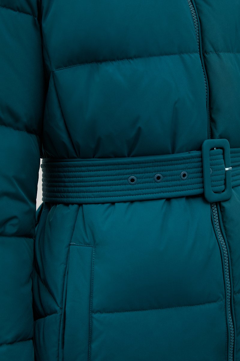 Стеганое пуховое пальто с капюшоном и поясом, Модель FWC11075, Фото №6