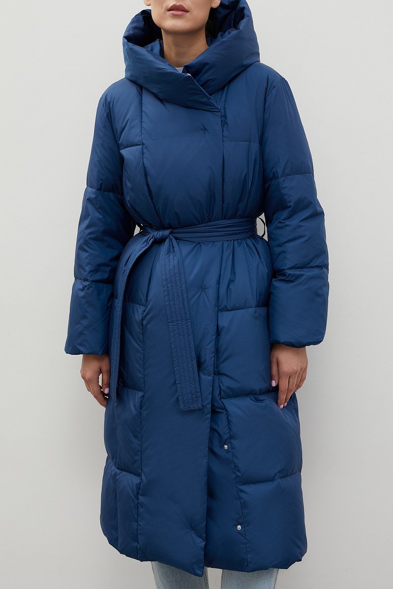 Пуховое пальто с капюшоном и поясом, Модель FWC11069, Фото №3