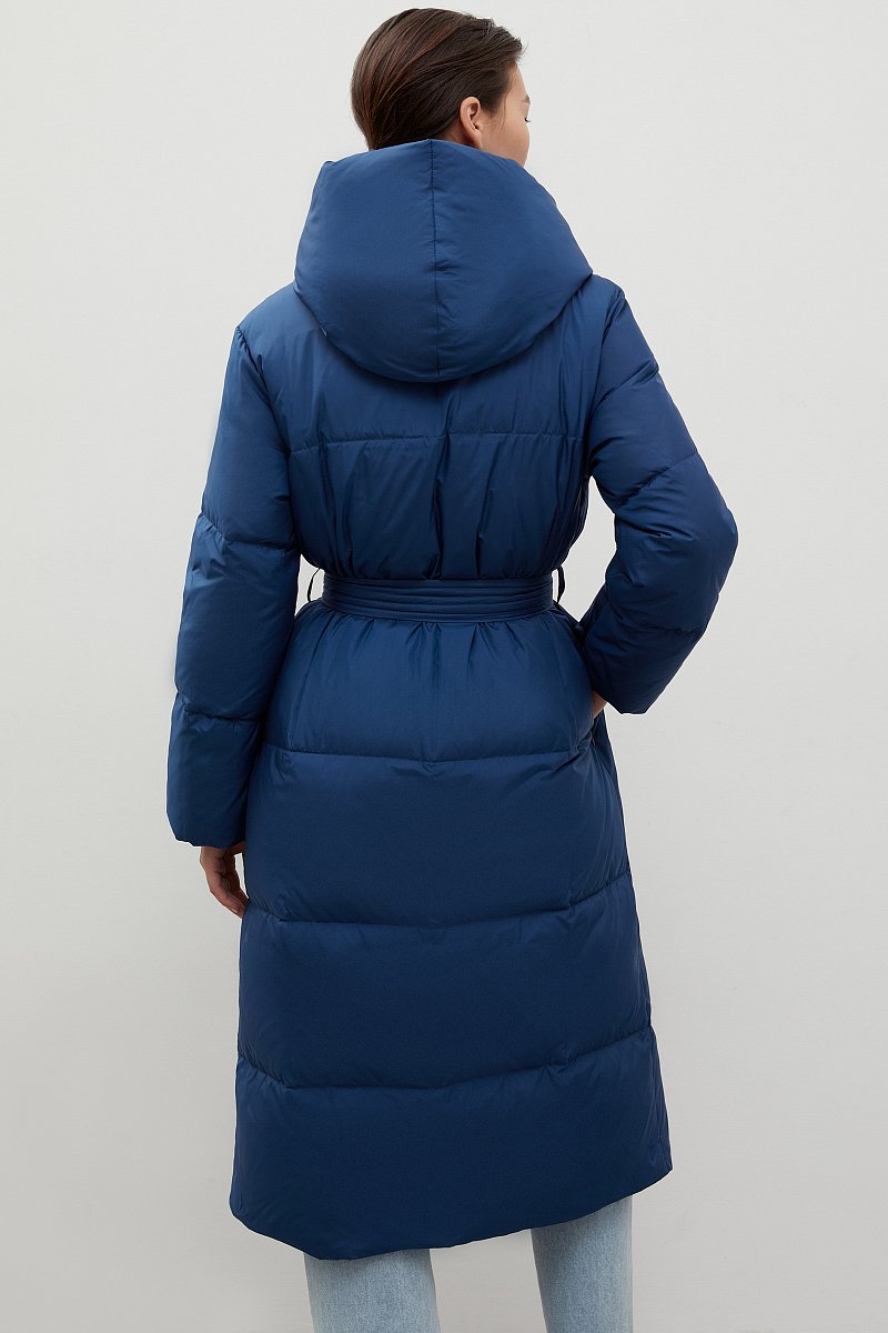 Пуховое пальто с капюшоном и поясом, Модель FWC11069, Фото №5