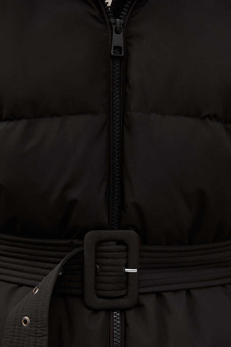 Стеганое пуховое пальто с капюшоном и поясом, Модель FWC11075, Фото №7