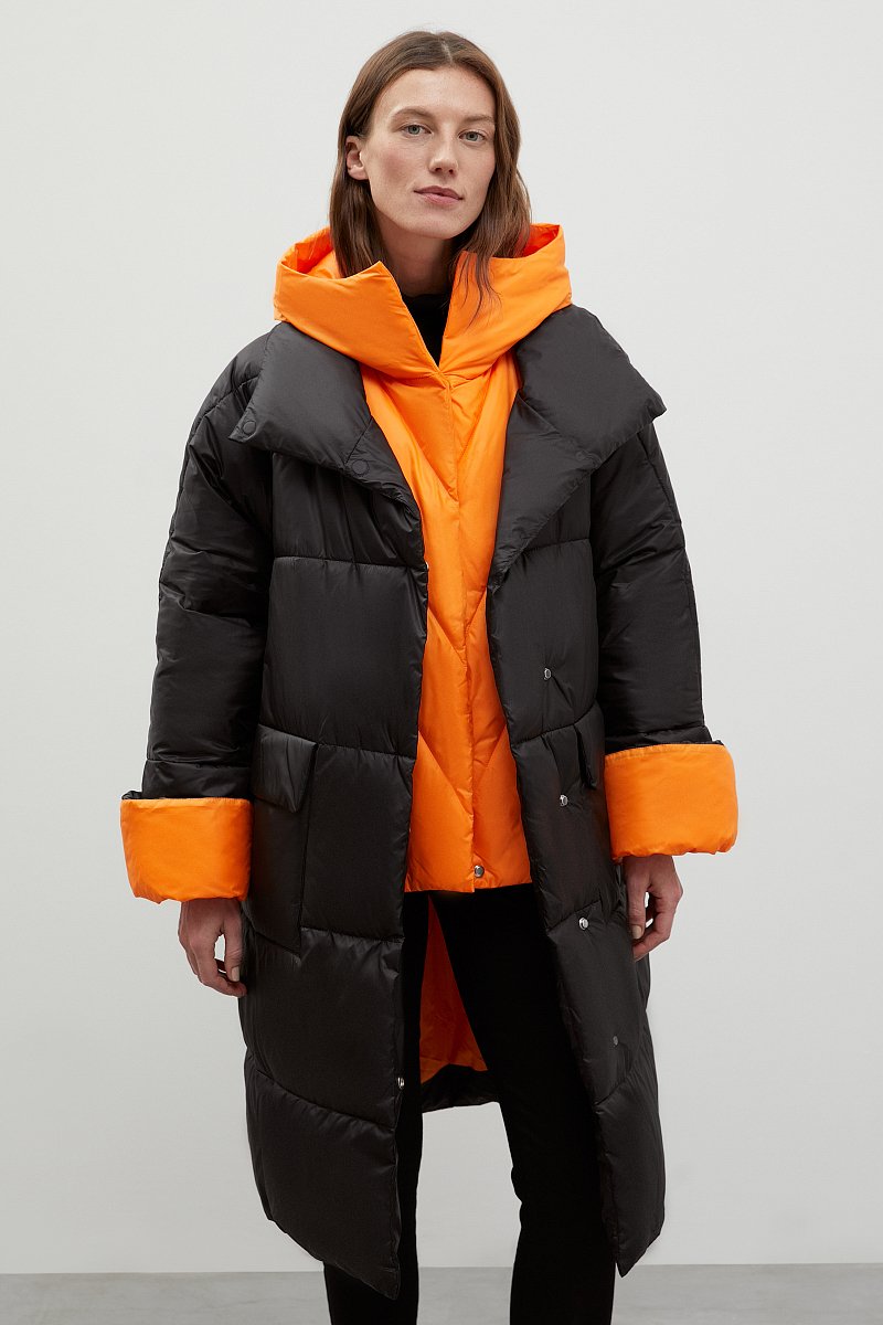 Утепленное пальто с контрастными деталями, Модель FWC11098, Фото №1