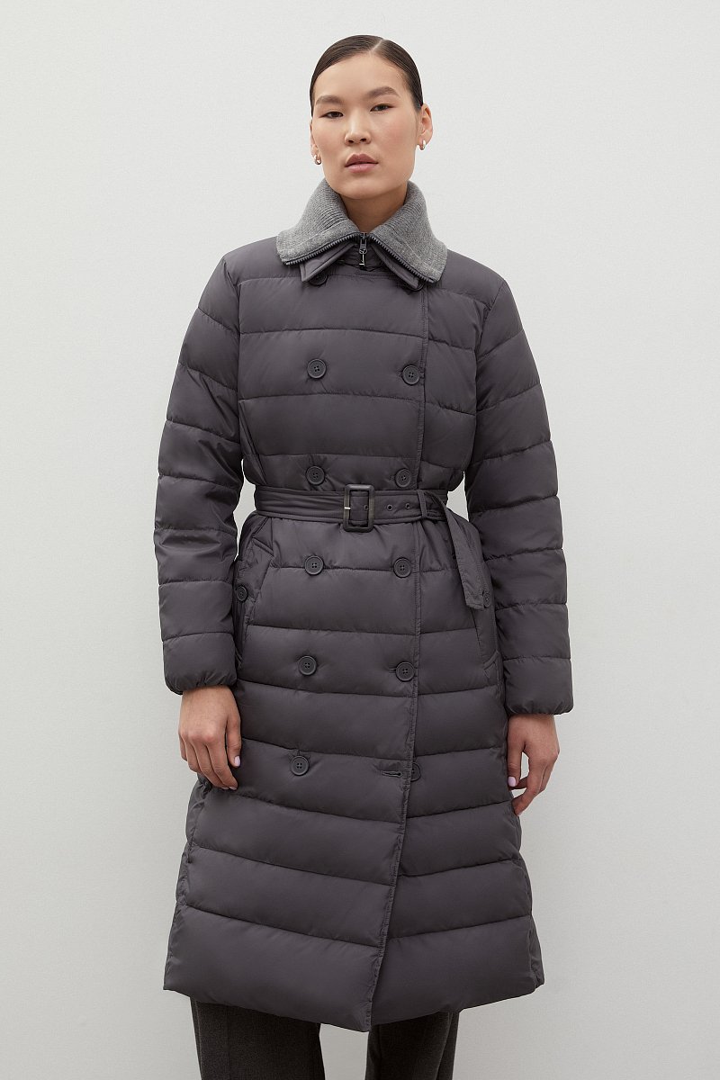 Стеганое утепленное пальто с поясом, Модель FWC11006, Фото №1