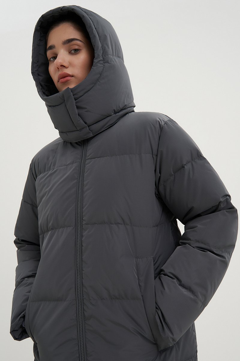 Стеганое пуховое пальто oversize силуэта, Модель FWC110101, Фото №3