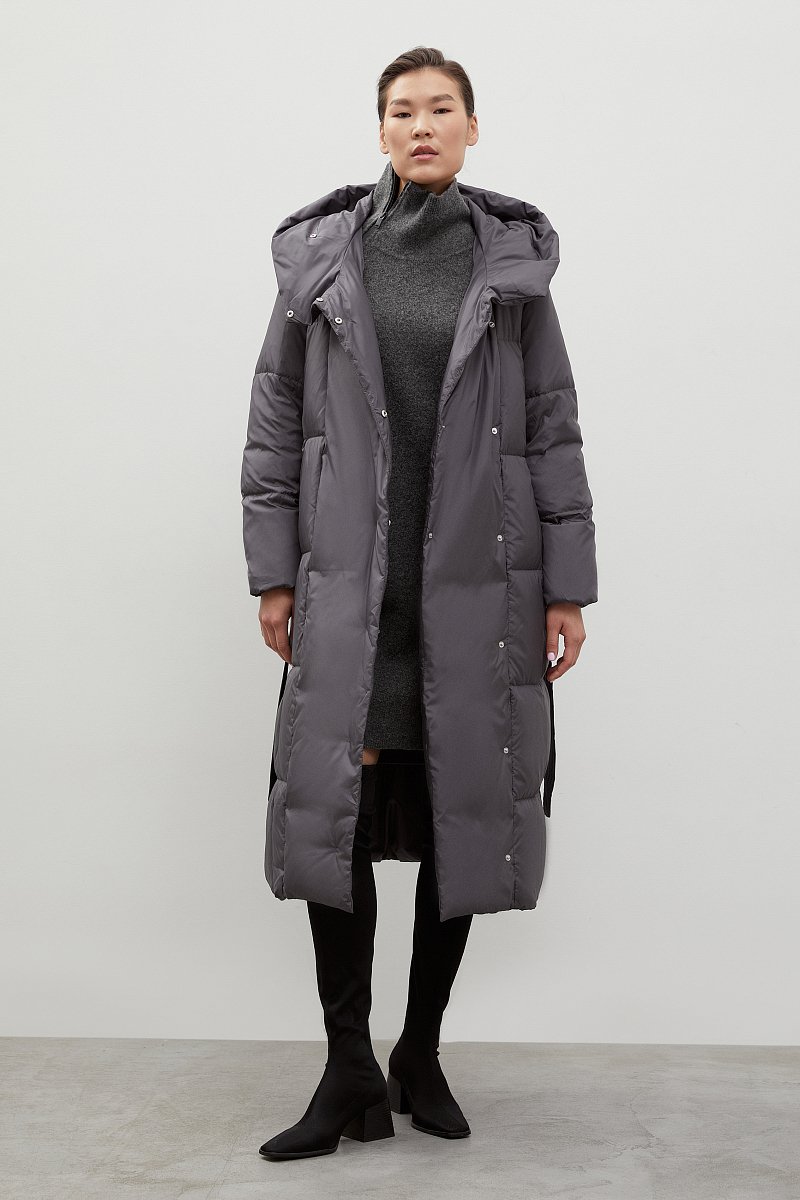 Пуховое пальто с капюшоном и поясом, Модель FWC11069, Фото №2