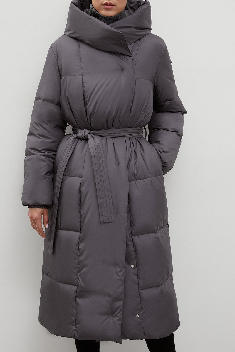 Пуховое пальто с капюшоном и поясом, Модель FWC11069, Фото №3