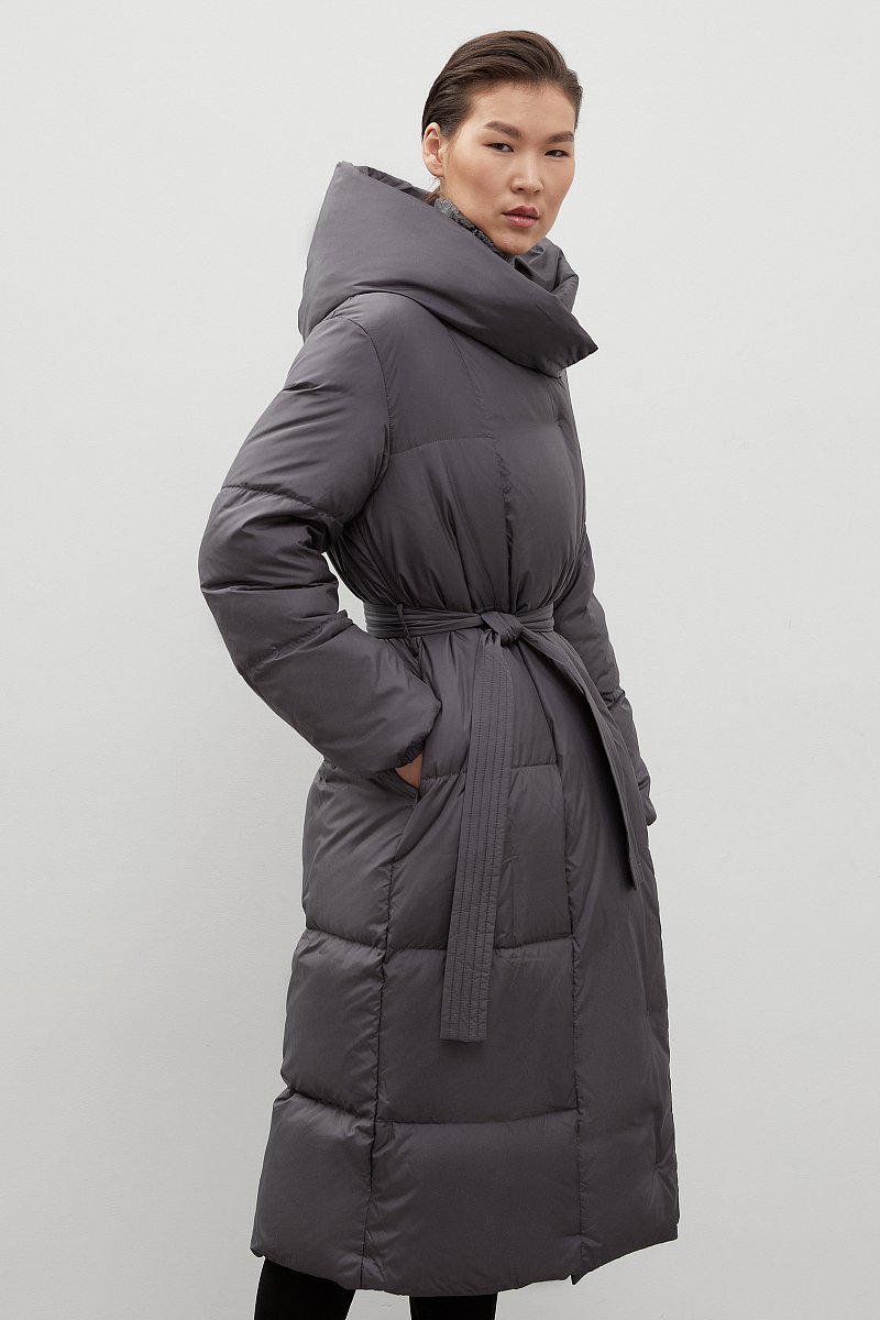 Пуховое пальто с капюшоном и поясом, Модель FWC11069, Фото №4