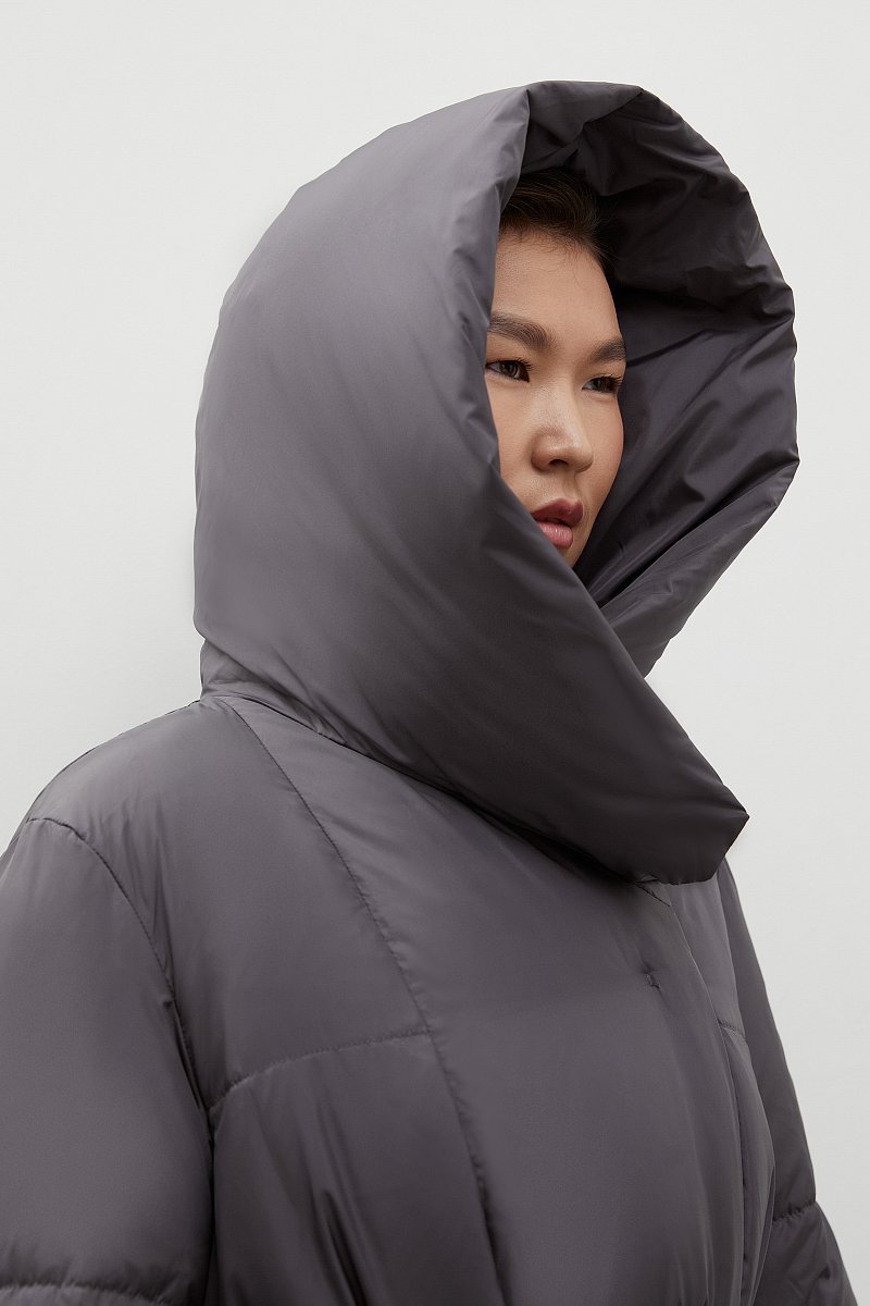 Пуховое пальто с капюшоном и поясом, Модель FWC11069, Фото №8