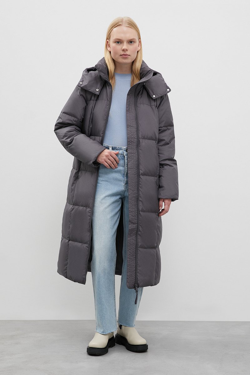 Стеганое пуховое пальто с капюшоном, Модель FWC11076, Фото №2