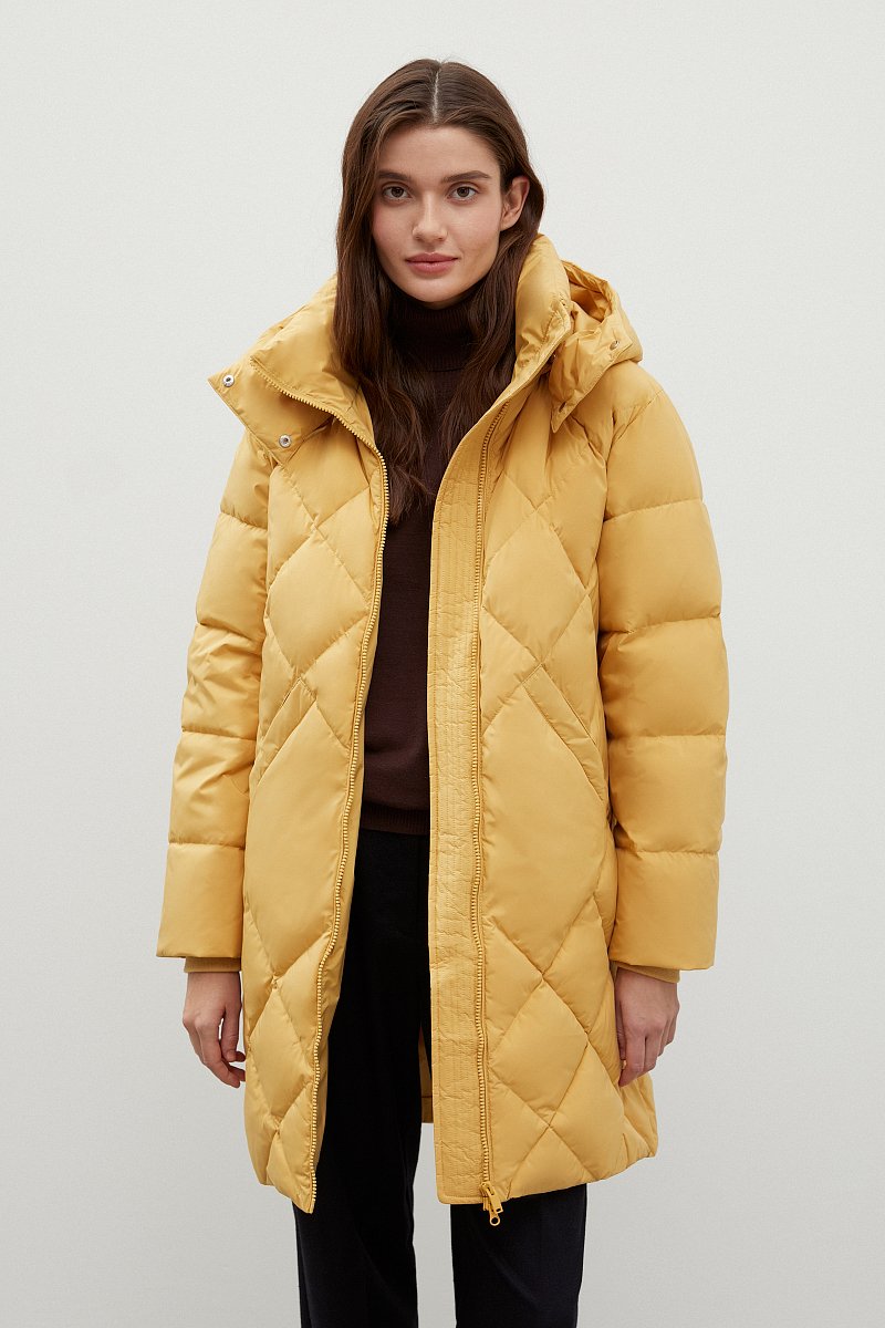 Стеганое пуховое пальто с капюшоном, Модель FWC11019, Фото №1